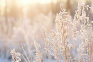 AI generated Beautiful background image of hoarfrost in nature close up. photo