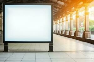 AI generated blank billboard mockup subway station showcases modern architecture design photo