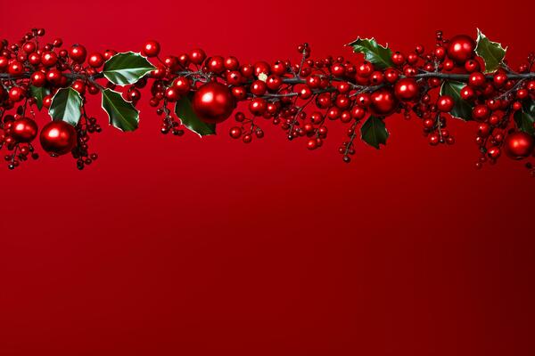 AI generated Christmas composition of branches with baubles with copy space