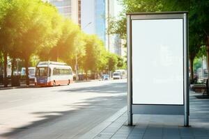 AI generated empty white billboard for mockup in street photo