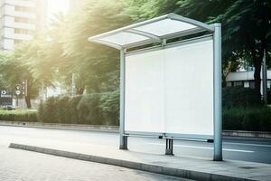 AI generated empty white billboard for mockup in street photo