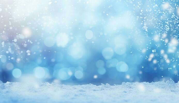 AI generated Beautiful background image of small snowdrifts, falling snow and snowflakes in white and blue tones.