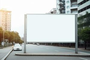 AI generated empty white billboard for mockup in street photo