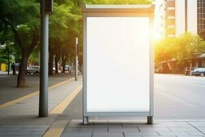 AI generated empty white billboard for mockup in street photo