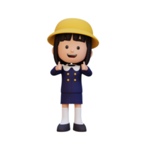 3D girl character give a thumbs up with cute happy face png