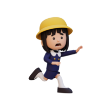 3d carino ragazza pauroso correre png