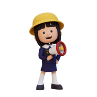 3D cute girl Character Holding a Megaphone png