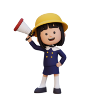 3D cute girl Character Holding a Megaphone png