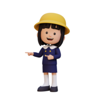 3d linda niña señalando mano a el lado png