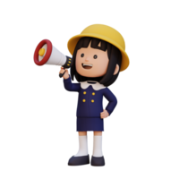 3D cute girl Character talking on Megaphone png