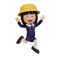 3D cute girl in jumping pose png