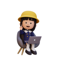 3d fille personnage travail sur une portable png