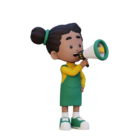 3D cute girl Character talking on Megaphone png