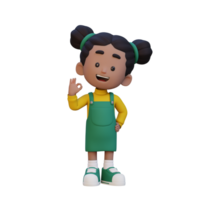 3D cute girl give ok sign png