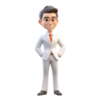 ai generado 3d dibujos animados hombre en blanco traje. empresario personaje en transparente antecedentes png