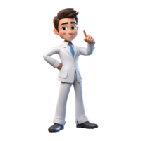 ai généré 3d dessin animé homme dans blanc costume. homme d'affaire personnage sur transparent Contexte png