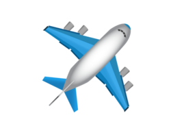 White literal airplane icon with blue wings and engines, represent global air travel or flight mode png