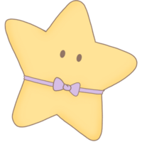 Cute Yellow star decoration with ribbon pink and purple bow png