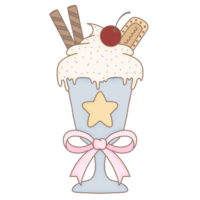 mignonne pastel la glace crème avec rouge Cerise et craquelins dans étoile bleu tasse décorer avec rose ruban arc png