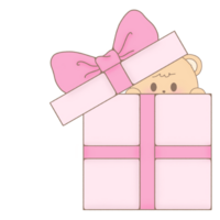 Pink gift box with baby bear doll present open box surprise gift box with ribbon bow valentine png