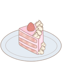 Cute pastel pink strawberry cake topping with raw strawberry shortcake frosting sugars on blue plate png