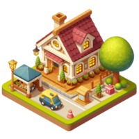 schattig klein huis, 3d spel isometrisch, gedetailleerd. vrij PNG