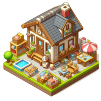 cute small home, 3d game isometric, detailed. Free PNG