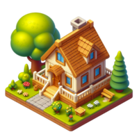 schattig klein huis, 3d spel isometrisch, gedetailleerd. vrij PNG