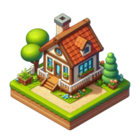 schattig klein huis, 3d spel isometrisch, gedetailleerd. vrij PNG