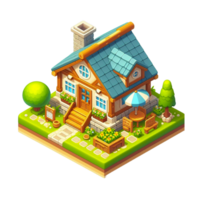 schattig klein huis, 3d spel isometrisch, gedetailleerd. vrij PNG