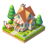 mignonne petit maison, 3d Jeu isométrique, détaillé. gratuit png