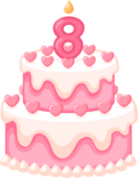 Love Birthday Cake With Candle Number 8 Illustration png