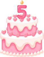 l'amour anniversaire gâteau avec bougie nombre 5 illustration png
