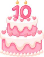 Love Birthday Cake With Candle Number 10 Illustration png