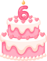 Love Birthday Cake With Candle Number 6 Illustration png