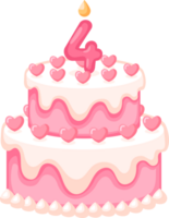 Love Birthday Cake With Candle Number 4 Illustration png
