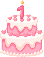 kärlek födelsedag kaka med ljus siffra 1 illustration png