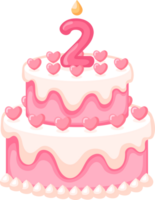 l'amour anniversaire gâteau avec bougie nombre 2 illustration png