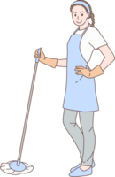 Cleaning service for housework, housekeeper character with wiped a wet mop. Hand drawn style. png