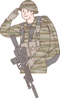 Illustration von Polizei Offizier Charakter, halten ein Gewehr und Schlampe. Hand gezeichnet Typ png