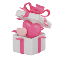 herzlich Überraschung, Valentinstag Tag Geschenk Box mit Herzen. 3d machen png