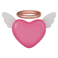 Eternal Love of Heart with Angel Wings and Gold Ring. 3D Render png