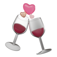 Prost zu Liebe, Wein Glas Symbol zum Valentinstag Tag Feier. 3d machen png