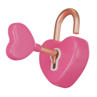 Locked hearts and Key, Valentine's Icon of love, romance, and emotional connection. 3D render. png