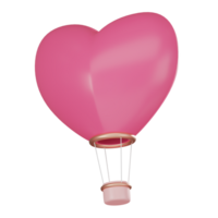 Hot Air Balloon Heart for Romantic Valentine's Day. 3D render png