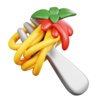 tenedor de espaguetis con tomate salsa aislado. símbolos íconos y cultura de Italia. 3d hacer png