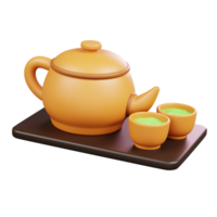 Japanese Teapot and Cups Isolated. Symbols Icons And Culture Of Japan. 3D Render png