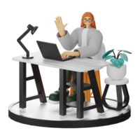 3D Illustration of a Teenage Female Programmer at the Computer Desk png