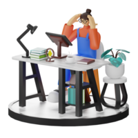 A Teenage Girl Engaged in 3D Digital Drawing at the Computer Desk png