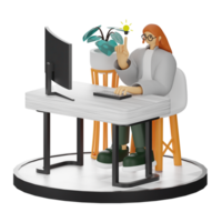 3d illustration de une adolescent femelle programmeur à le ordinateur bureau png